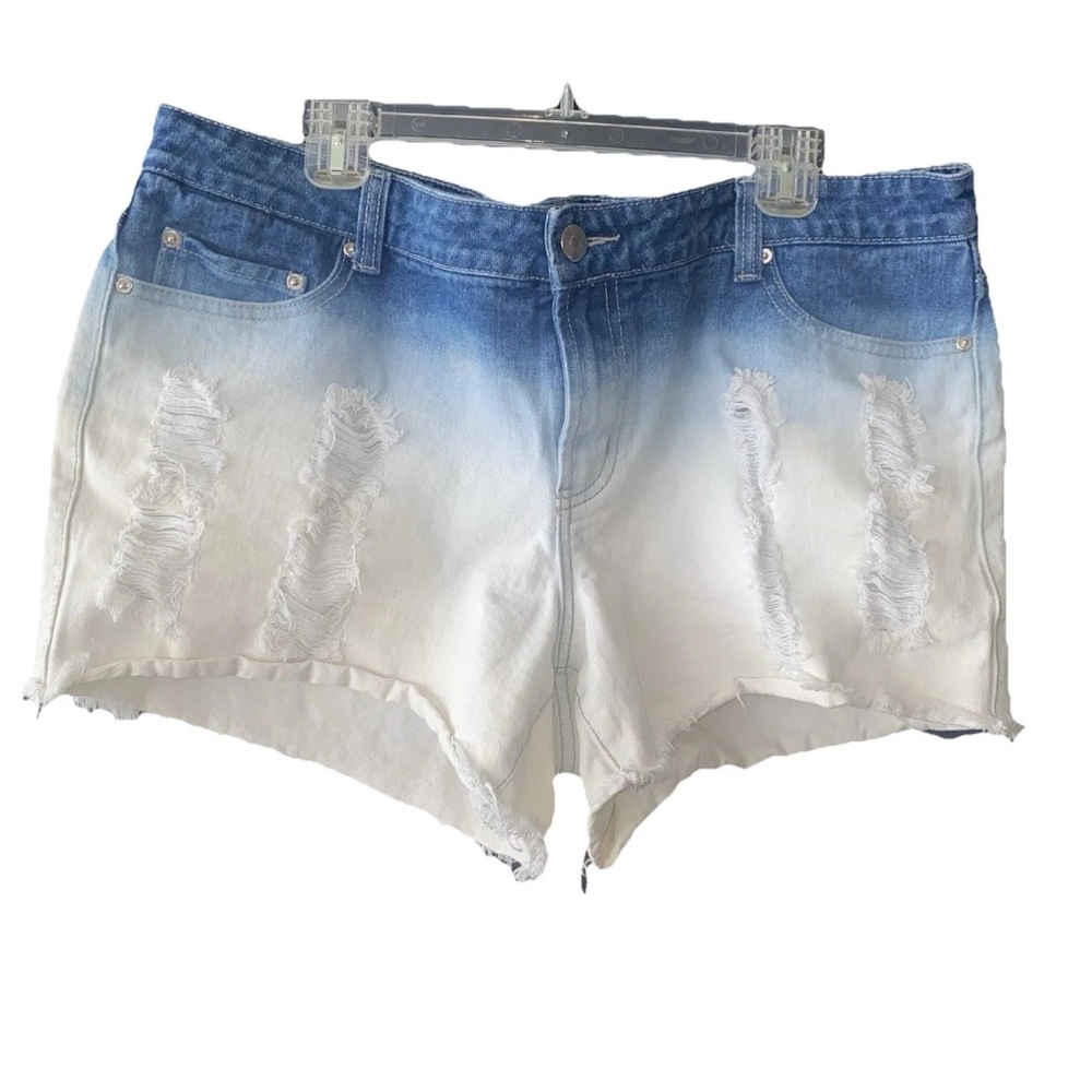 Women’s Forever 21 Distressed Jean Shorts size 16 Blue & White ombre Denim